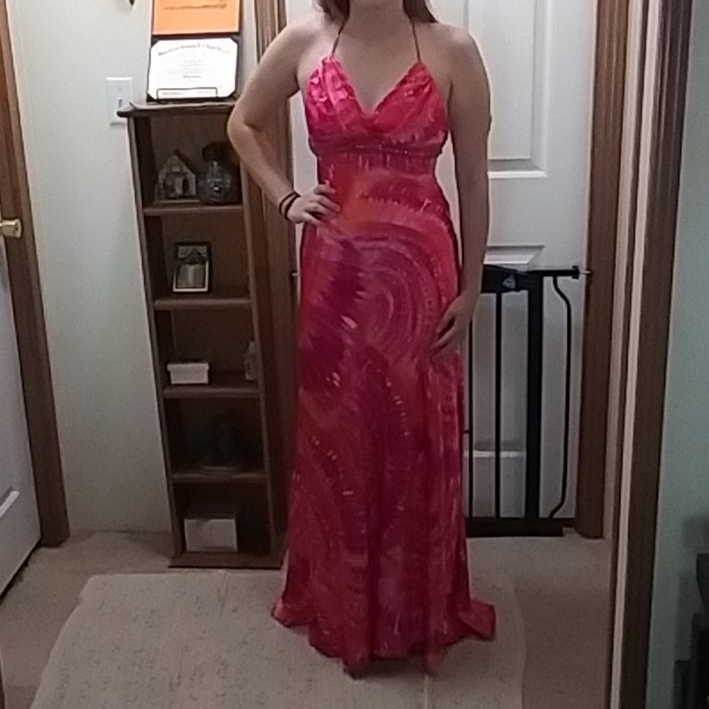 Fuchsia/Orange Tie dye prom/hoco dress